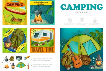 Cartoon Summer Camping Infographic Template