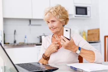 Elderly woman using laptop