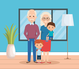 grandparents with grandchildren in the livingroom