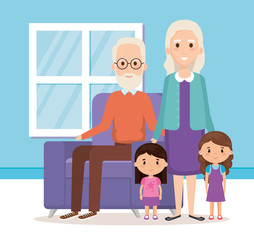 grandparents with grandchildren in the livingroom