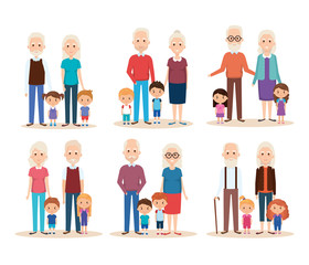 cute grandparents couple with grandchildren