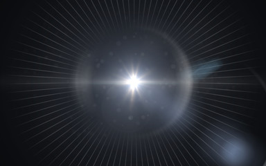 Beautiful blue digital lens flare in black background horizontal frame