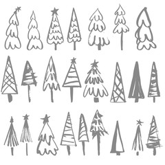 Set of hand drawn Christmas Trees. Vector sketch illustration