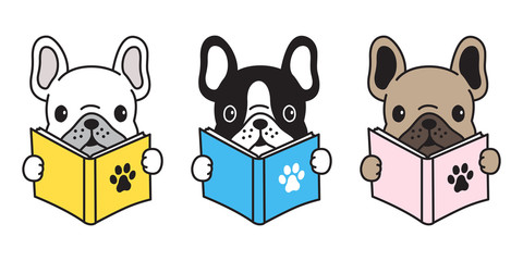 dog vector french bulldog icon pug logo  cartoon character illustration reading book doodle