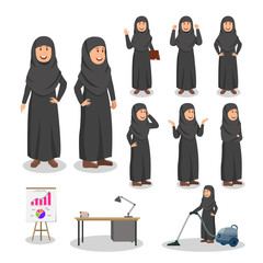 Arabian Woman Set Character Cartoon Illustration Vector
