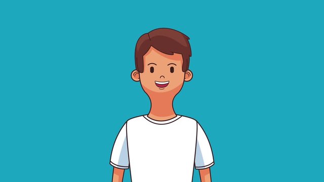 Caucasian young man over blue background high definition animation colorful scenes