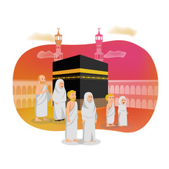 Islamic Card Greeting Illustration Hajj Muslim Pilgrimage