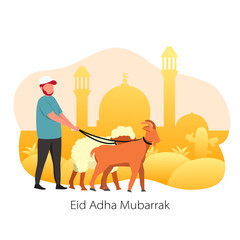Eid Al-Adha Mubarrak, Animal Sacrifice, Flat Illustration