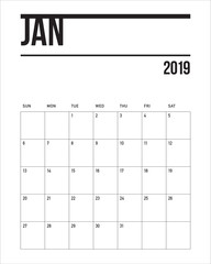 January 2019 desk calendar vector illustration