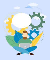 Man working with a laptop searching for new ideas solutions