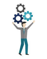 businessman with gear machine isolated icon
