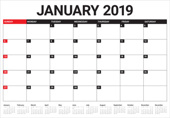 January 2019 desk calendar vector illustration