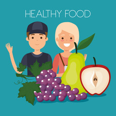 young people with fruits healthy food