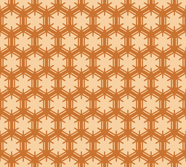 Brown hexagons on beige, abstract geometric seamless pattern