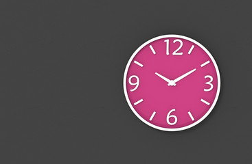 3d rendering. victory sign time of modern pink clock on dark copy space cement wall background.