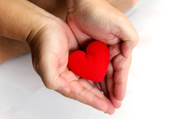 Hands holding red heart, health care, donate and family insurance concept,world heart day, world health day