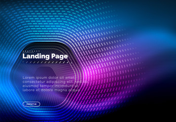 Neon glowing techno hexagon shape lines, hi-tech futuristic abstract background, landing page template