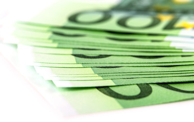 Background with money. Euro cash on white background.