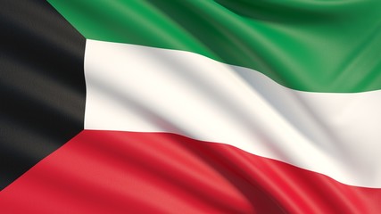 The flag of Kuwait. Waved highly detailed fabric texture. 3D illustration.