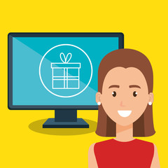 woman with computer character