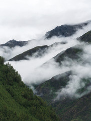 The Annapurna foothills shrouded in clouds