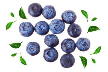 fresh ripe blueberry isolated on white background. Top view. Flat lay pattern