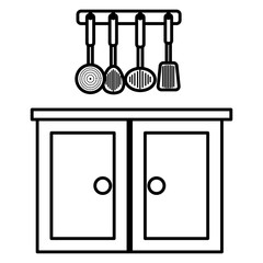 kitchen drawer wooden with utensils hanging