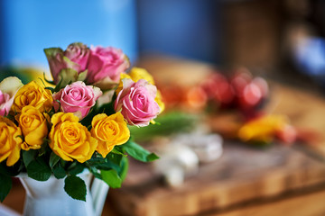 Shot of several beautiful flowers, blur background.
