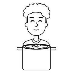 man with kitchen pot cooking soup