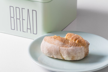 Blue bread modern box with handmade bread close up