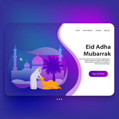 Eid Adha Landing Page Template Illustration Vector Illustration