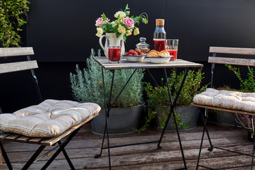 Cafe terrace in small European city.