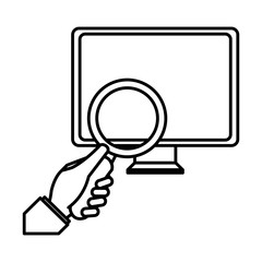 computer desktop with magnifying glass