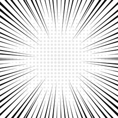 Obraz premium Black radial lines with gray halftone for comic book background.
