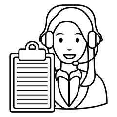 call center woman with headset and checklist