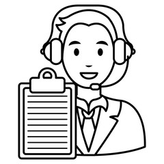 call center agent with headset and checklist