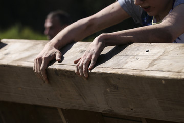 Mud race runners during extreme obstacle races