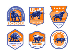 Naklejka premium Set of bulls and buffalo in different poses. 