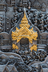 Thai style silver carving art on temple wall , Wat Srisuphan ,Chiang Mai, Thailand.