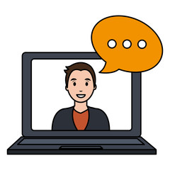 young man with laptop character