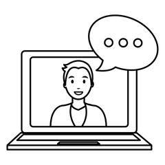 young man with laptop character