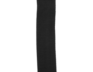 Black synthetic nylon fastening belt, strap isolated on white background, top view