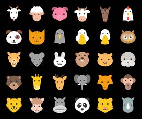 Obraz premium cute animal face included farm, forest and African animals, flat design 