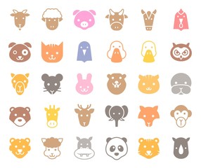Fototapeta premium cute animal face included farm, forest and African animals, solid design