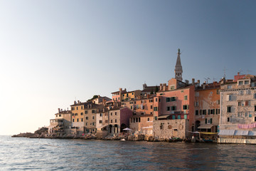 Fototapeta premium Rovinj, Croatia - July 24, 2018: An evening view of the old town of Rovinj, Croatia.