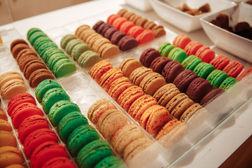 candy Macaroons at Chocolate Exhibition, Bruxelles, Belgium and French cake dessert