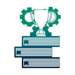 gear machine with pile books and trophy cup