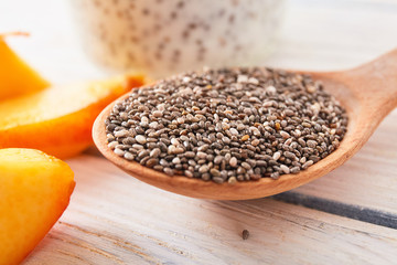 chia seeds in wood spoon