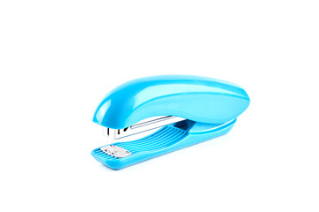 Blue stapler isolated on white background