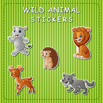 Cute cartoon wild animals on sticker
